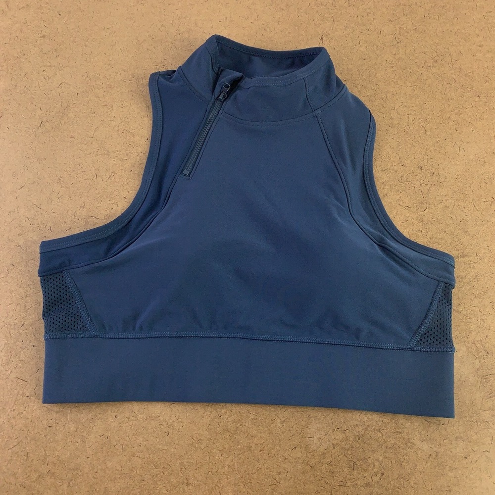 Mondetta Women's Size Large Blue Mock Neck Zipper Closure Sport Cropped Tank New